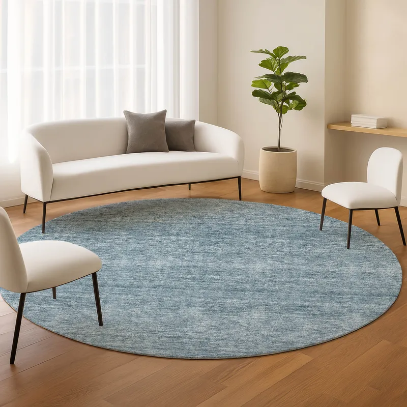 Luxury Washable Indoor/Outdoor Soft Essentials Denim 8\' x 8\' Round Rug