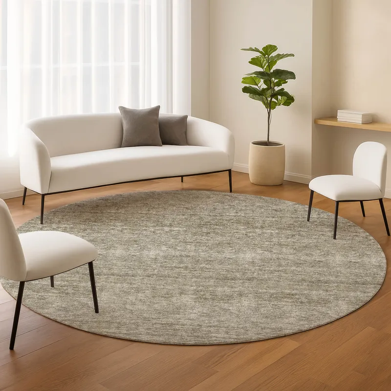 Luxury Washable Indoor/Outdoor Soft Essentials Flax 8\' x 8\' Round Rug