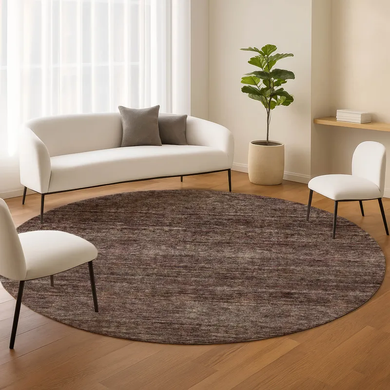 Luxury Washable Indoor/Outdoor Soft Essentials Fudge 8\' x 8\' Round Rug