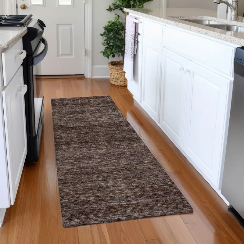 Luxury Washable Indoor/Outdoor Soft Essentials Fudge 2\'3\" x 7\'6\" Runner Rug