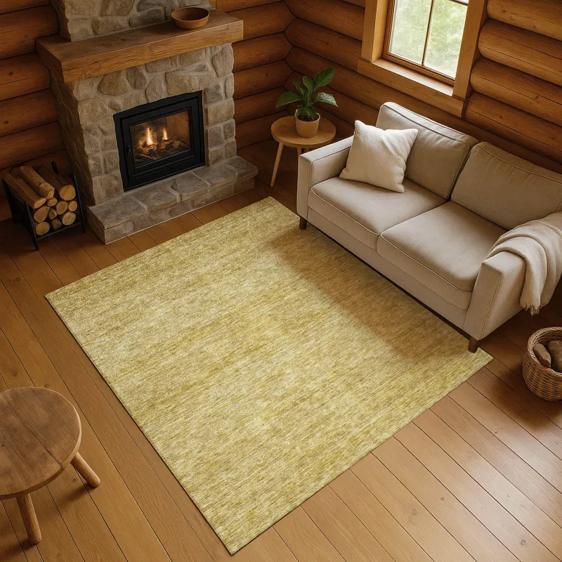 Luxury Washable Indoor/Outdoor Soft Essentials Gold 5\' x 7\'6\" Rug