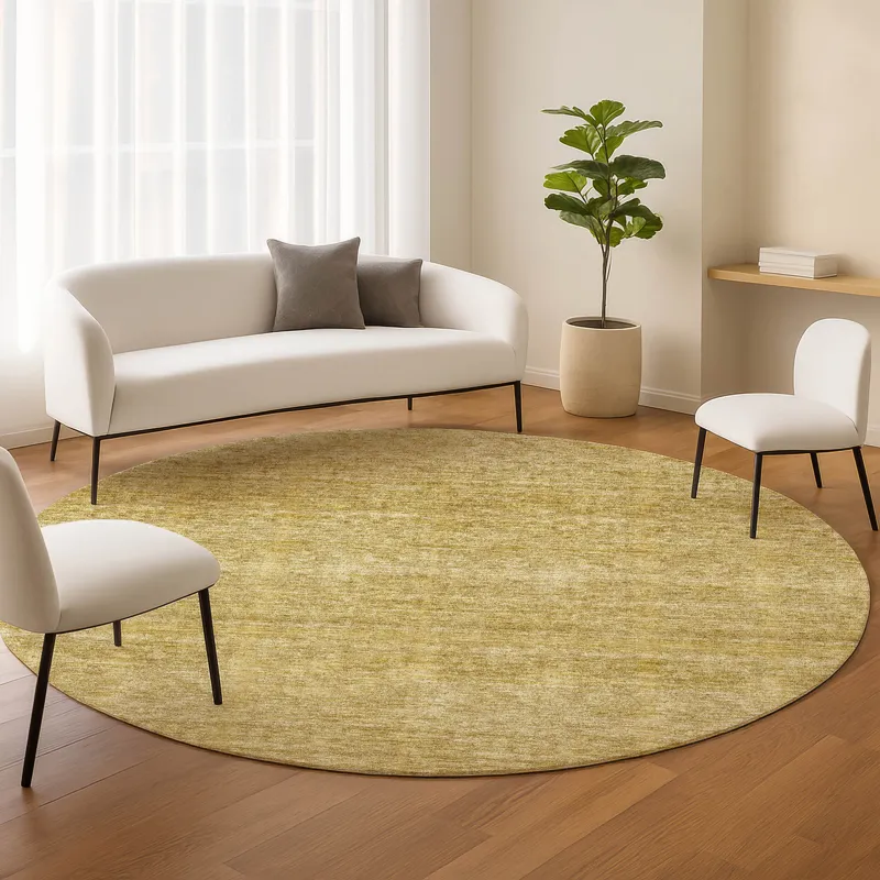 Luxury Washable Indoor/Outdoor Soft Essentials Gold 8\' x 8\' Round Rug