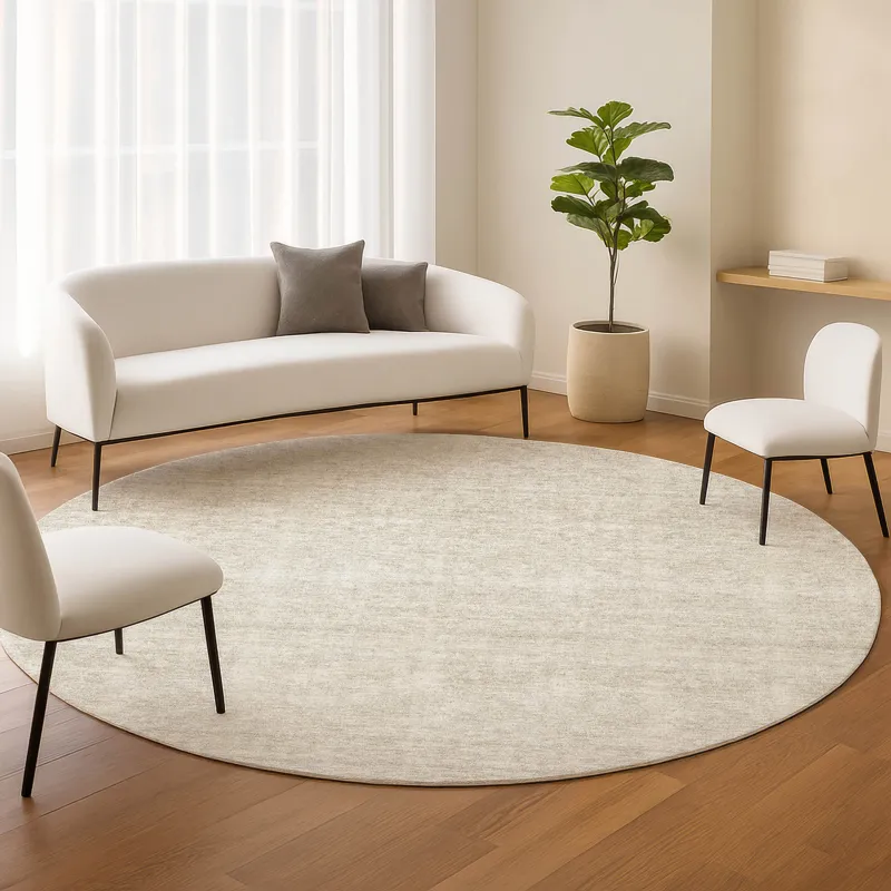 Luxury Washable Indoor/Outdoor Soft Essentials Ivory 8\' x 8\' Round Rug
