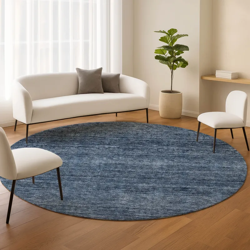 Luxury Washable Indoor/Outdoor Soft Essentials Navy 8\' x 8\' Round Rug