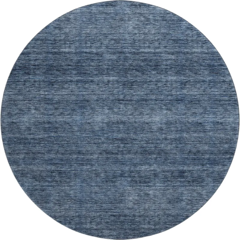 Luxury Washable Indoor/Outdoor Soft Essentials Navy 8\' x 8\' Round Rug