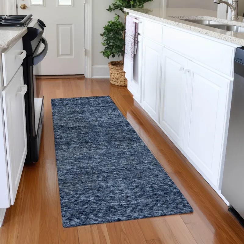 Luxury Washable Indoor/Outdoor Soft Essentials Navy 2\'3\" x 7\'6\" Runner Rug