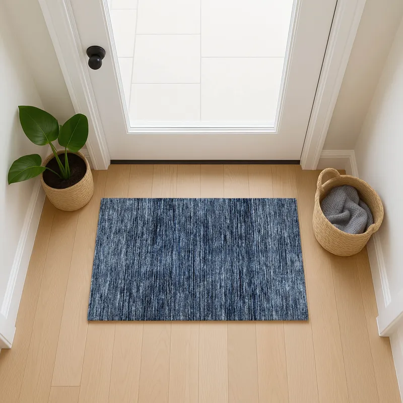 Luxury Washable Indoor/Outdoor Soft Essentials Navy 1\'8\" x 2\'6\" Rug