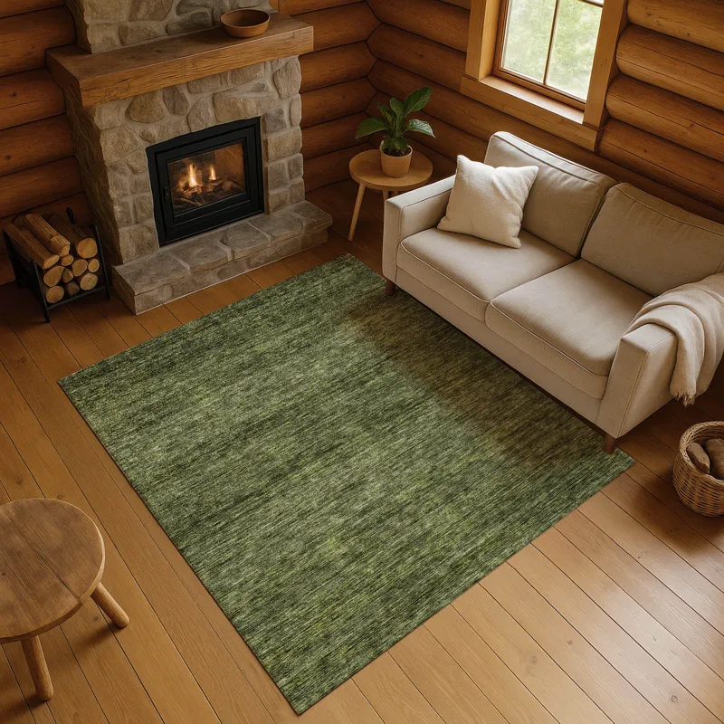 Luxury Washable Indoor/Outdoor Soft Essentials Olive 2\'6\" x 3\'10\" Rug