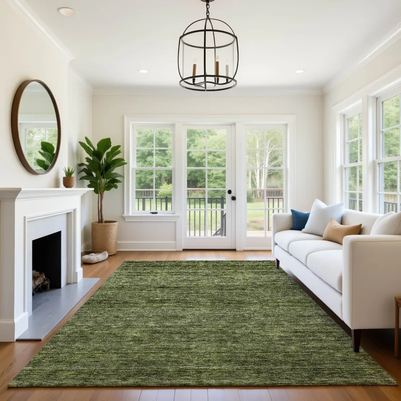 Luxury Washable Indoor/Outdoor Soft Essentials Olive 2\'6\" x 3\'10\" Rug