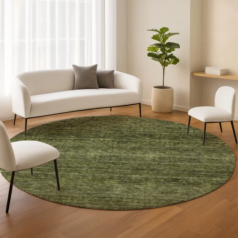 Luxury Washable Indoor/Outdoor Soft Essentials Olive 8\' x 8\' Round Rug