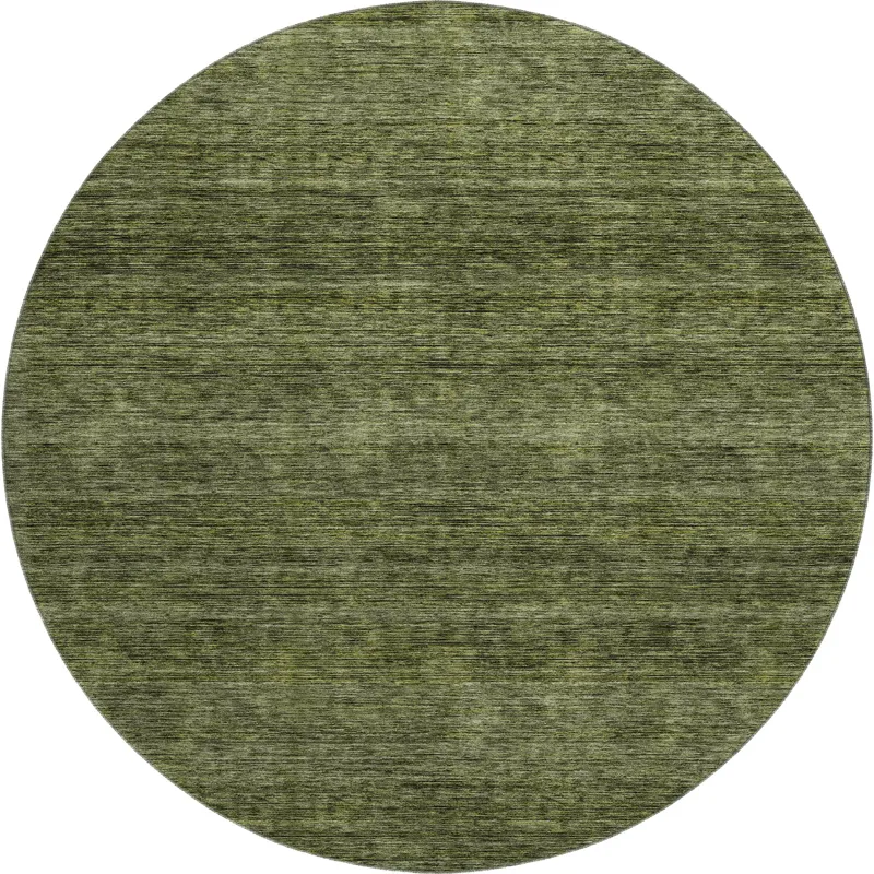 Luxury Washable Indoor/Outdoor Soft Essentials Olive 8\' x 8\' Round Rug