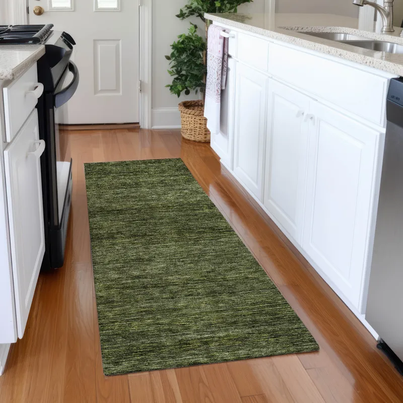 Luxury Washable Indoor/Outdoor Soft Essentials Olive 2\'3\" x 7\'6\" Runner Rug