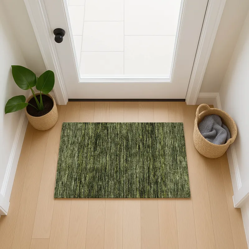 Luxury Washable Indoor/Outdoor Soft Essentials Olive 1\'8\" x 2\'6\" Rug