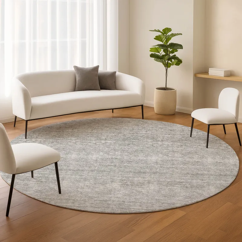 Luxury Washable Indoor/Outdoor Soft Essentials Silver 8\' x 8\' Round Rug