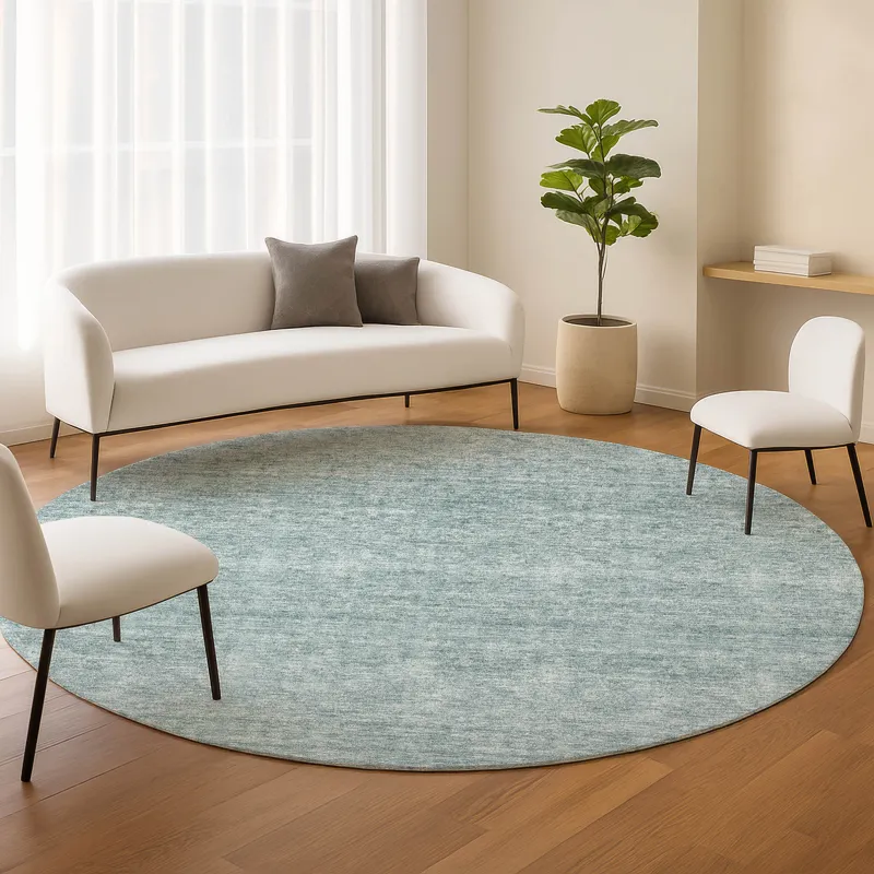 Luxury Washable Indoor/Outdoor Soft Essentials Sky 8\' x 8\' Round Rug
