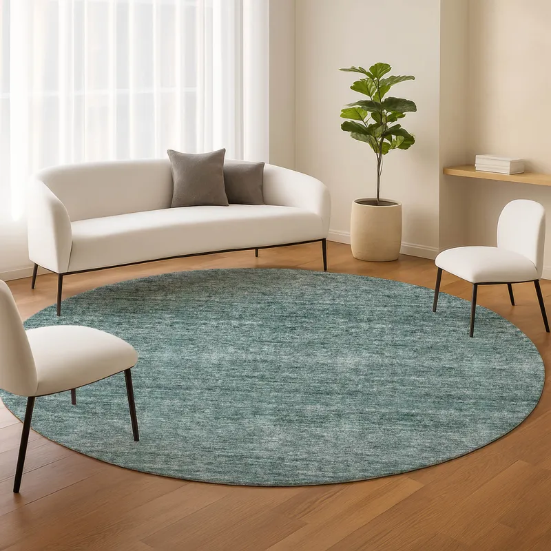 Luxury Washable Indoor/Outdoor Soft Essentials Teal 8\' x 8\' Round Rug