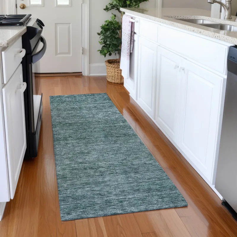 Luxury Washable Indoor/Outdoor Soft Essentials Teal 2\'3\" x 7\'6\" Runner Rug