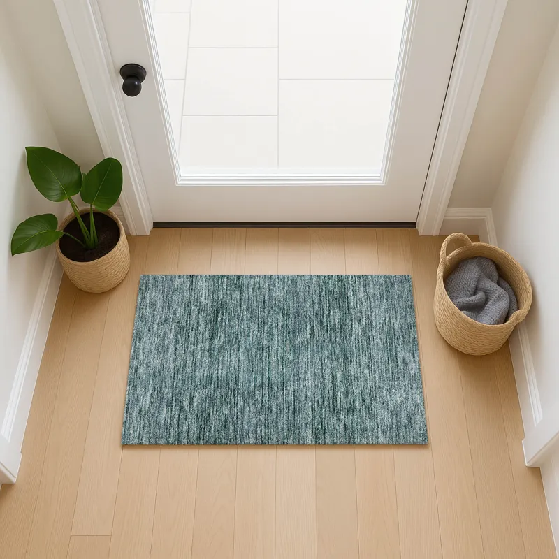 Luxury Washable Indoor/Outdoor Soft Essentials Teal 1\'8\" x 2\'6\" Rug