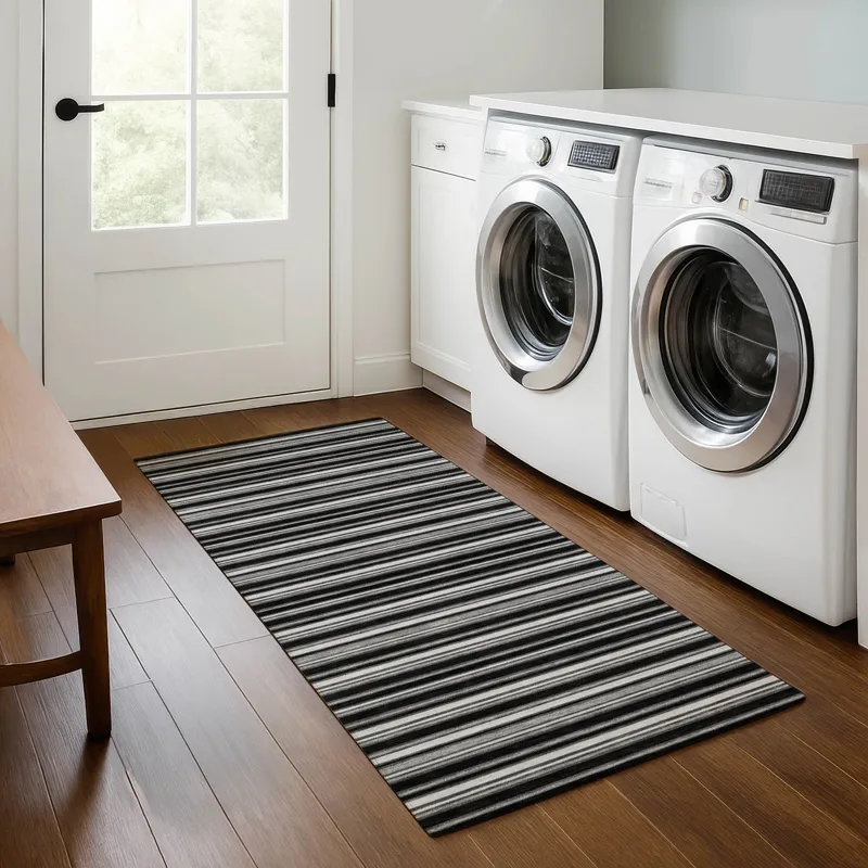 Luxury Washable Indoor/Outdoor Soft Essentials Black 2\'3\" x 7\'6\" Runner Rug