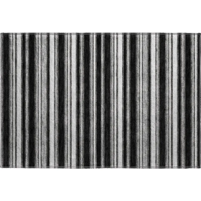 Luxury Washable Indoor/Outdoor Soft Essentials Black 1\'8\" x 2\'6\" Rug