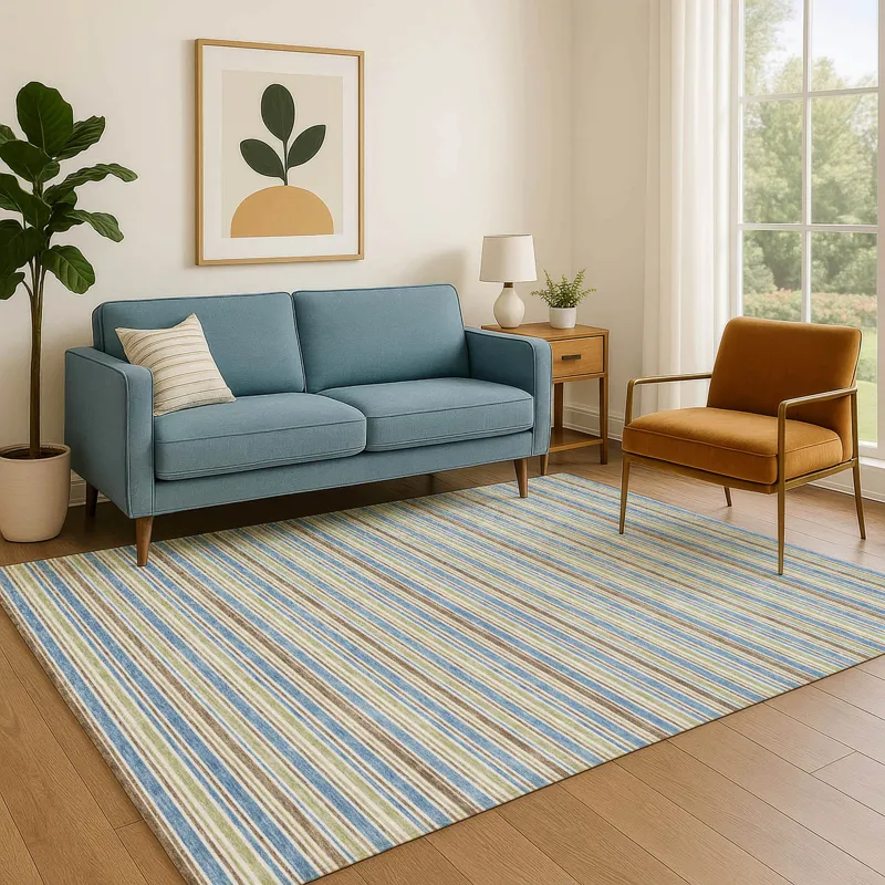 Luxury Washable Indoor/Outdoor Soft Essentials Blue 5\' x 7\'6\" Rug