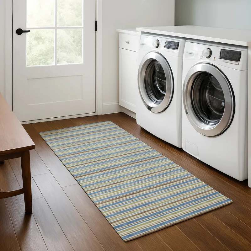 Luxury Washable Indoor/Outdoor Soft Essentials Blue 2\'3\" x 7\'6\" Runner Rug
