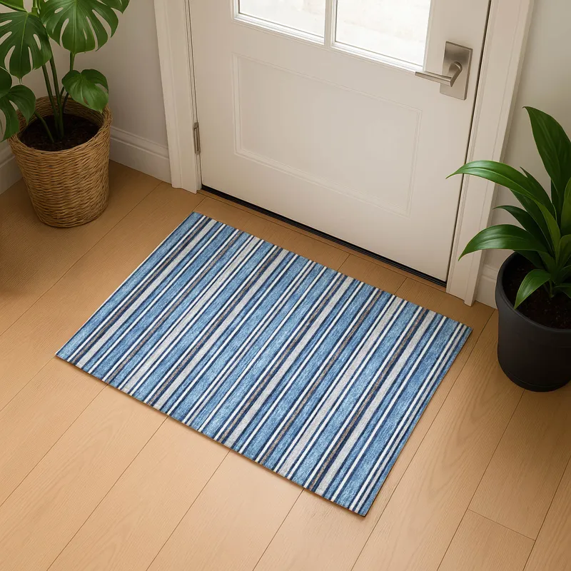Luxury Washable Indoor/Outdoor Soft Essentials Denim 1\'8\" x 2\'6\" Rug