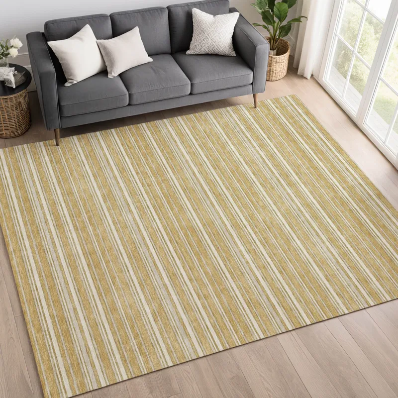 Luxury Washable Indoor/Outdoor Soft Essentials Gold 5\' x 7\'6\" Rug