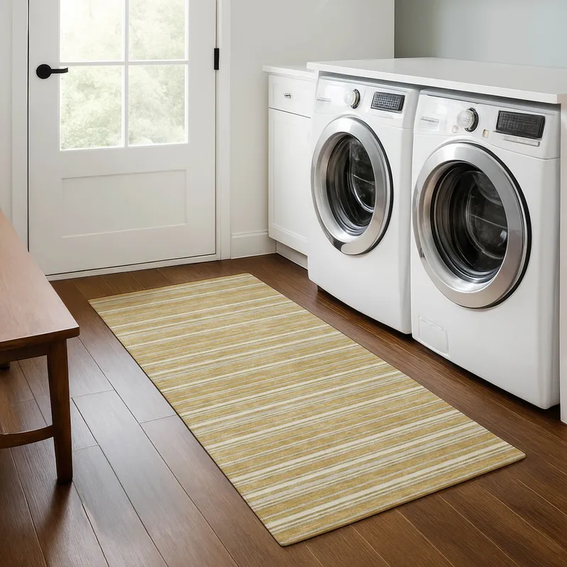 Luxury Washable Indoor/Outdoor Soft Essentials Gold 2\'3\" x 7\'6\" Runner Rug