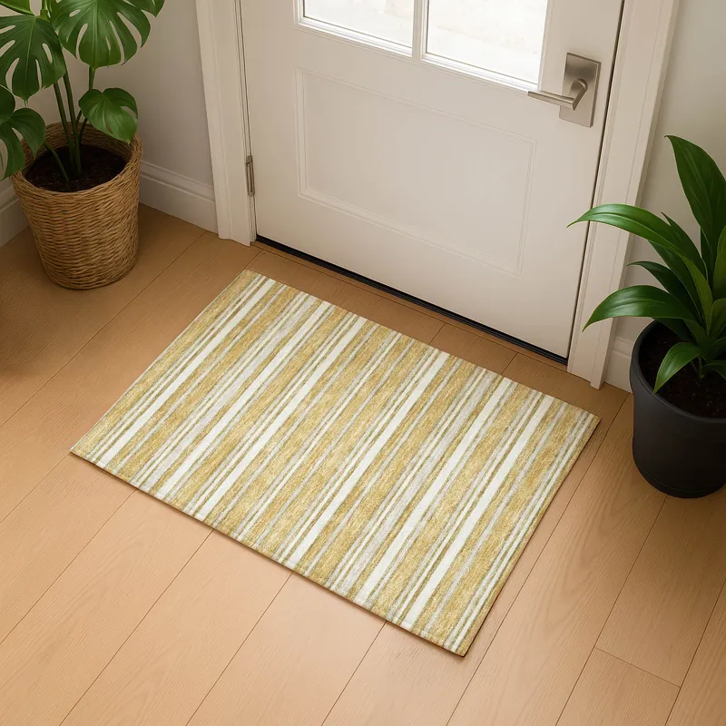 Luxury Washable Indoor/Outdoor Soft Essentials Gold 1\'8\" x 2\'6\" Rug