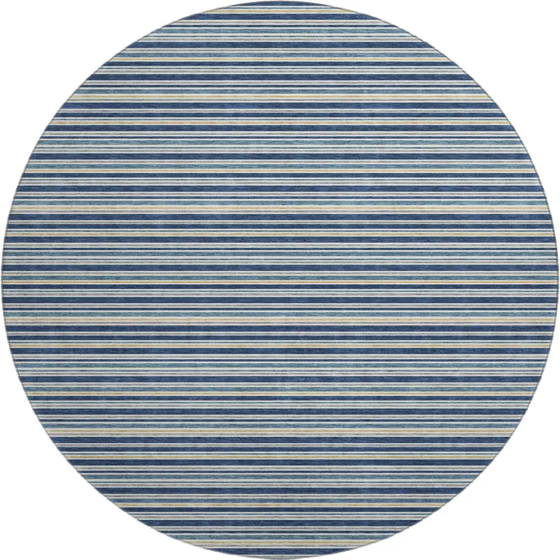Luxury Washable Indoor/Outdoor Soft Essentials Navy 8\' x 8\' Round Rug