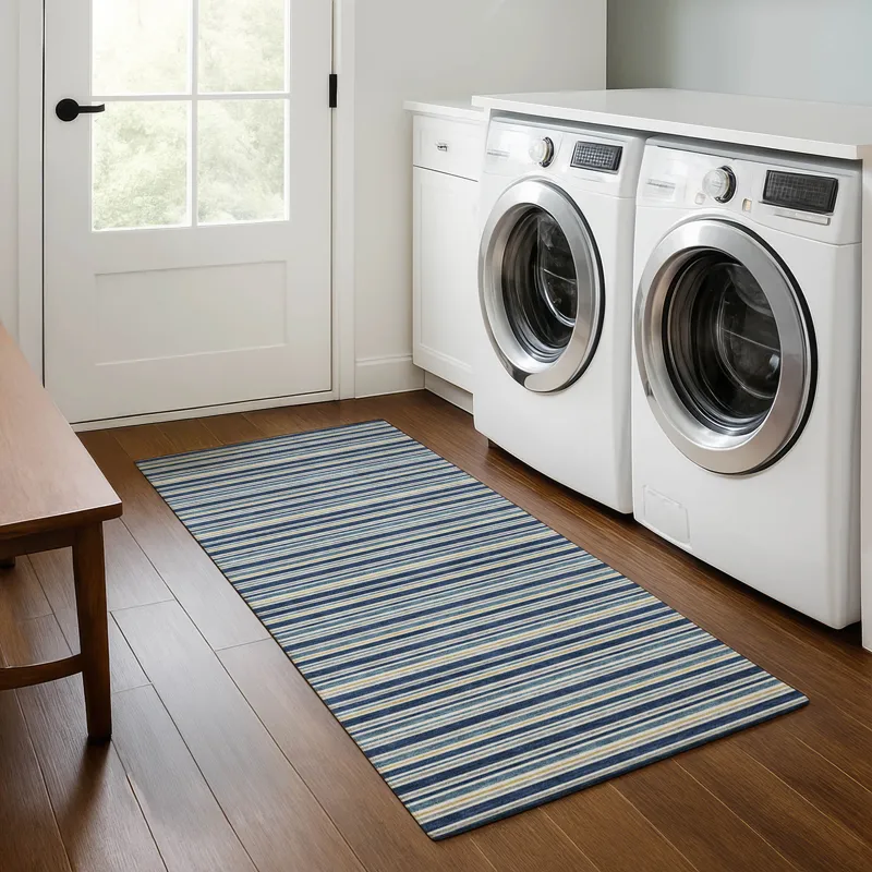 Luxury Washable Indoor/Outdoor Soft Essentials Navy 2\'3\" x 7\'6\" Runner Rug
