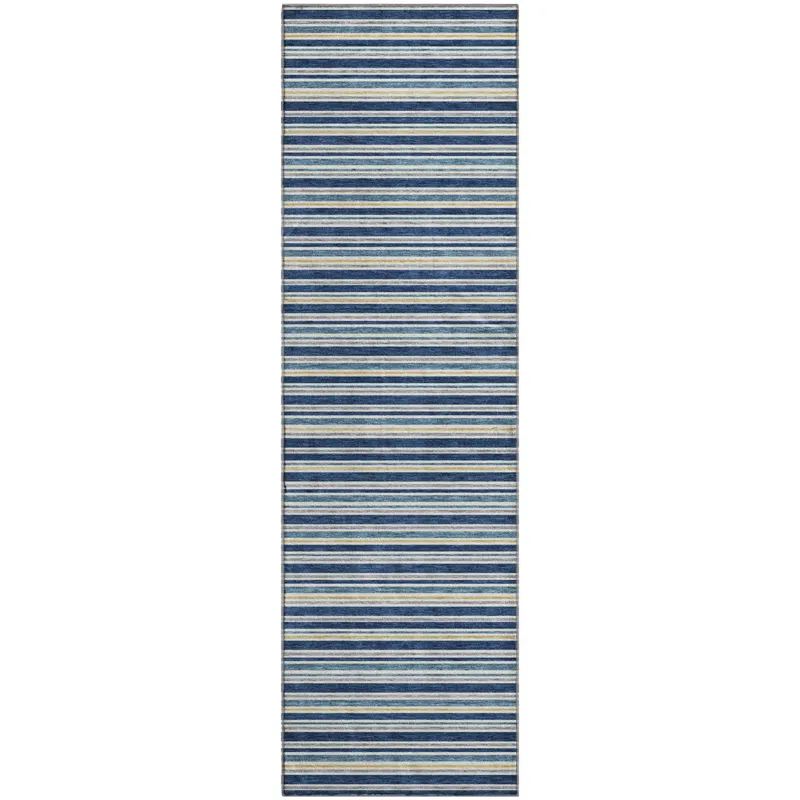 Luxury Washable Indoor/Outdoor Soft Essentials Navy 2\'3\" x 7\'6\" Runner Rug