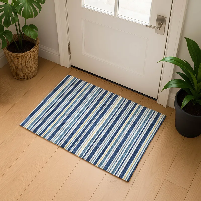 Luxury Washable Indoor/Outdoor Soft Essentials Navy 1\'8\" x 2\'6\" Rug