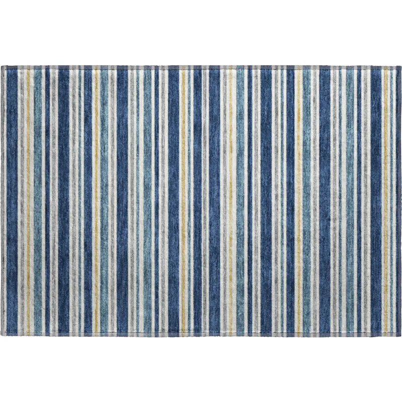 Luxury Washable Indoor/Outdoor Soft Essentials Navy 1\'8\" x 2\'6\" Rug