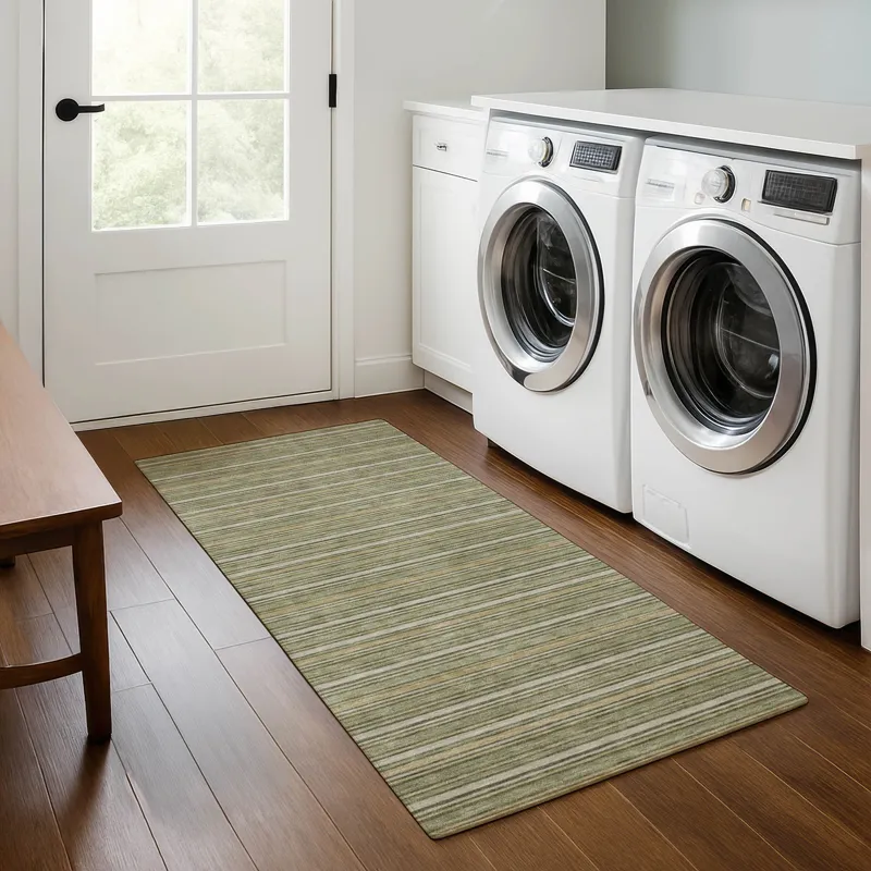Luxury Washable Indoor/Outdoor Soft Essentials Olive 2\'3\" x 7\'6\" Runner Rug