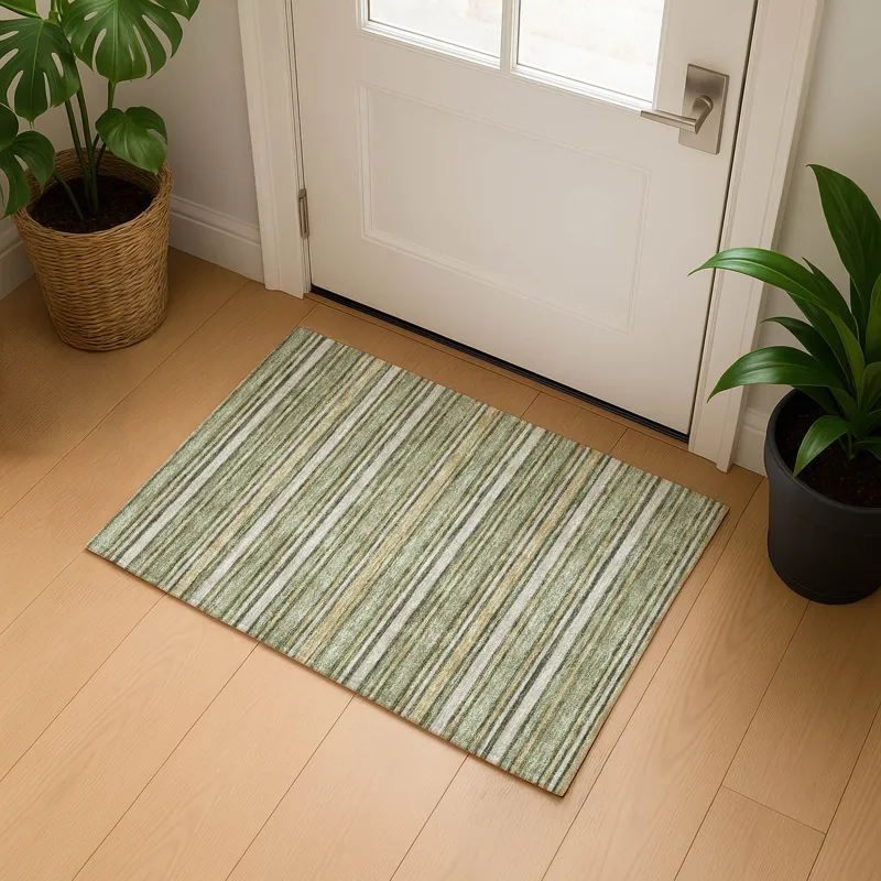 Luxury Washable Indoor/Outdoor Soft Essentials Olive 1\'8\" x 2\'6\" Rug