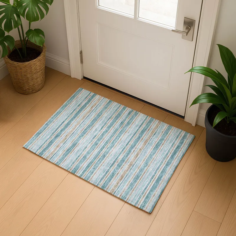 Luxury Washable Indoor/Outdoor Soft Essentials Teal 1\'8\" x 2\'6\" Rug