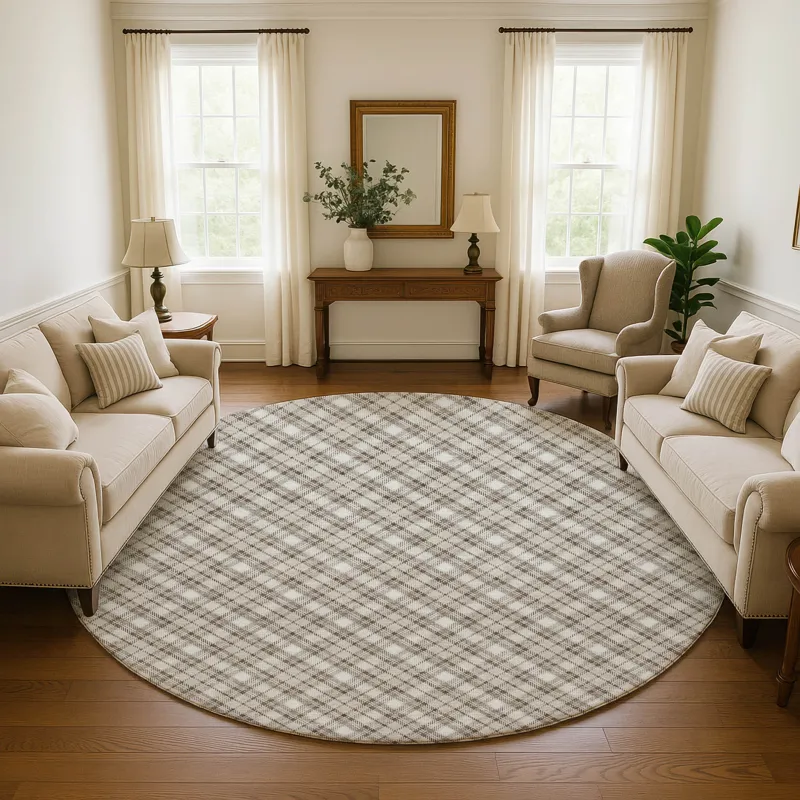 Luxury Washable Indoor/Outdoor Soft Essentials Beige 8\' x 8\' Round Rug