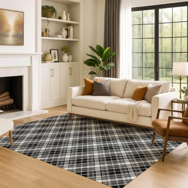 Luxury Washable Indoor/Outdoor Soft Essentials Black 5\' x 7\'6\" Rug