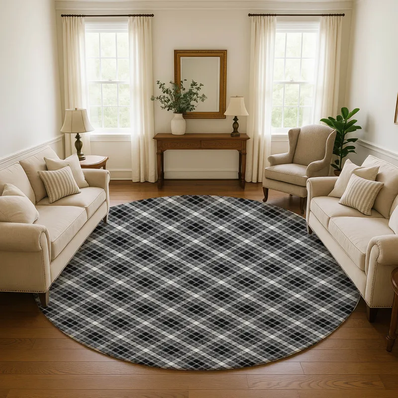 Luxury Washable Indoor/Outdoor Soft Essentials Black 8\' x 8\' Round Rug