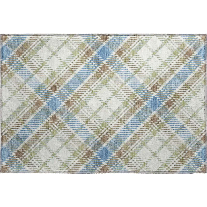 Luxury Washable Indoor/Outdoor Soft Essentials Blue 1\'8\" x 2\'6\" Rug