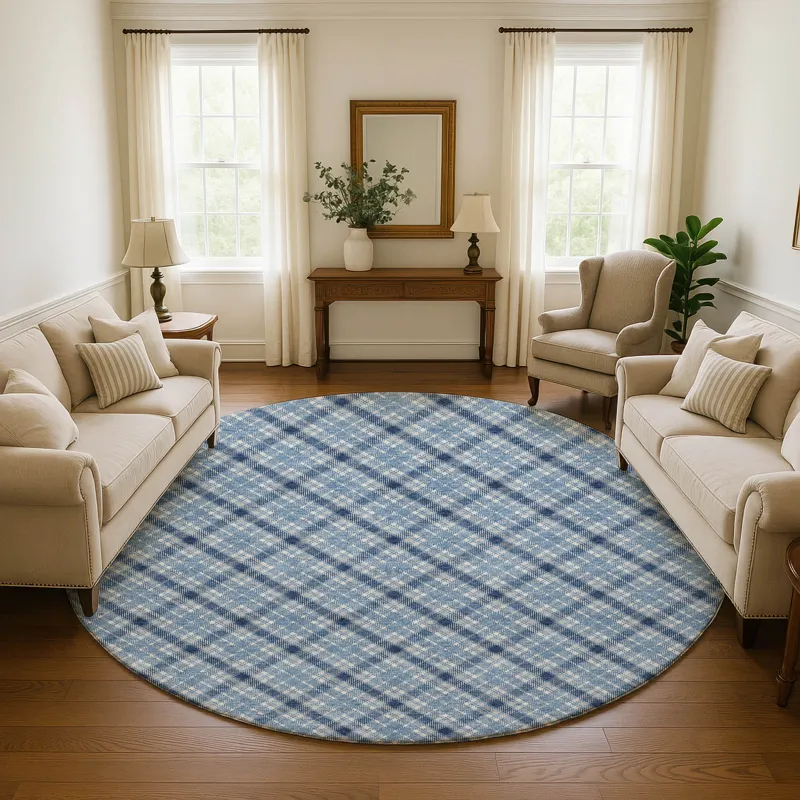 Luxury Washable Indoor/Outdoor Soft Essentials Denim 8\' x 8\' Round Rug
