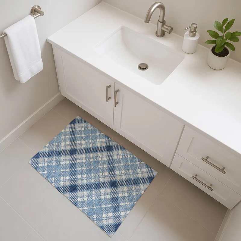 Luxury Washable Indoor/Outdoor Soft Essentials Denim 1\'8\" x 2\'6\" Rug