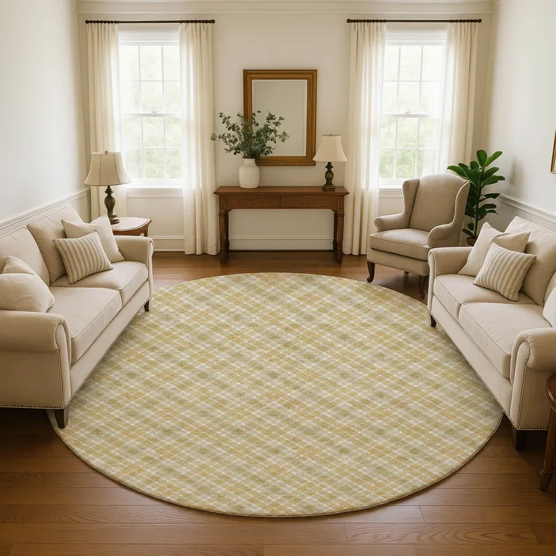 Luxury Washable Indoor/Outdoor Soft Essentials Gold 8\' x 8\' Round Rug