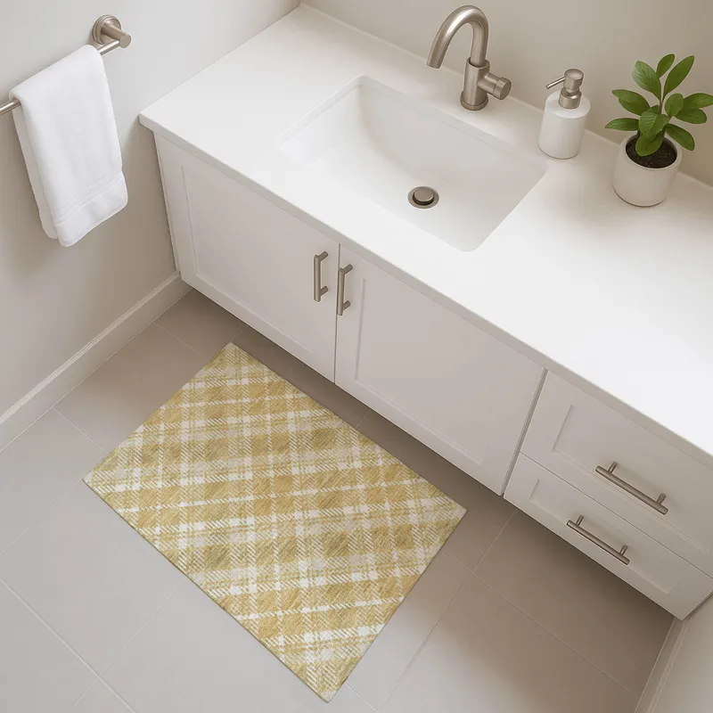 Luxury Washable Indoor/Outdoor Soft Essentials Gold 1\'8\" x 2\'6\" Rug