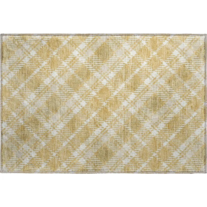 Luxury Washable Indoor/Outdoor Soft Essentials Gold 1\'8\" x 2\'6\" Rug