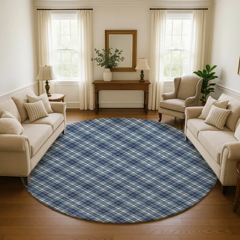 Luxury Washable Indoor/Outdoor Soft Essentials Navy 8\' x 8\' Round Rug