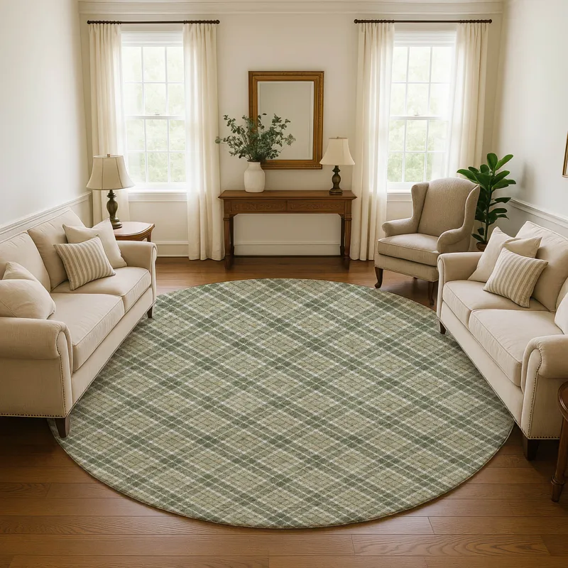 Luxury Washable Indoor/Outdoor Soft Essentials Olive 8\' x 8\' Round Rug