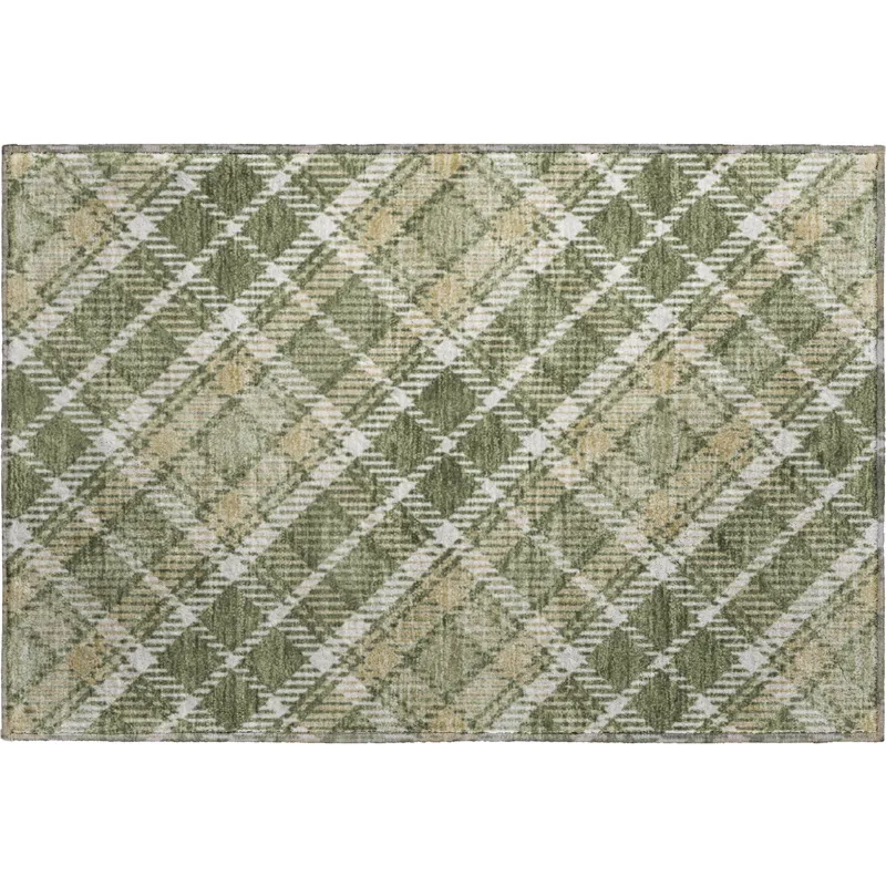 Luxury Washable Indoor/Outdoor Soft Essentials Olive 1\'8\" x 2\'6\" Rug